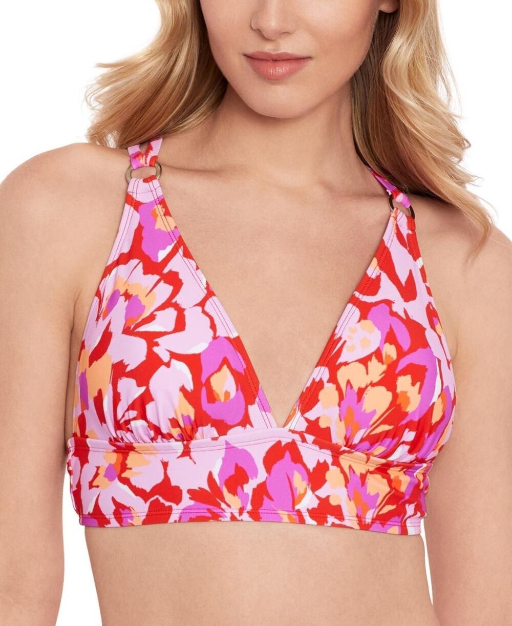 Salt + Cove Flutter X Back Bikini Top Vermillion Multi Juniors M NWT
